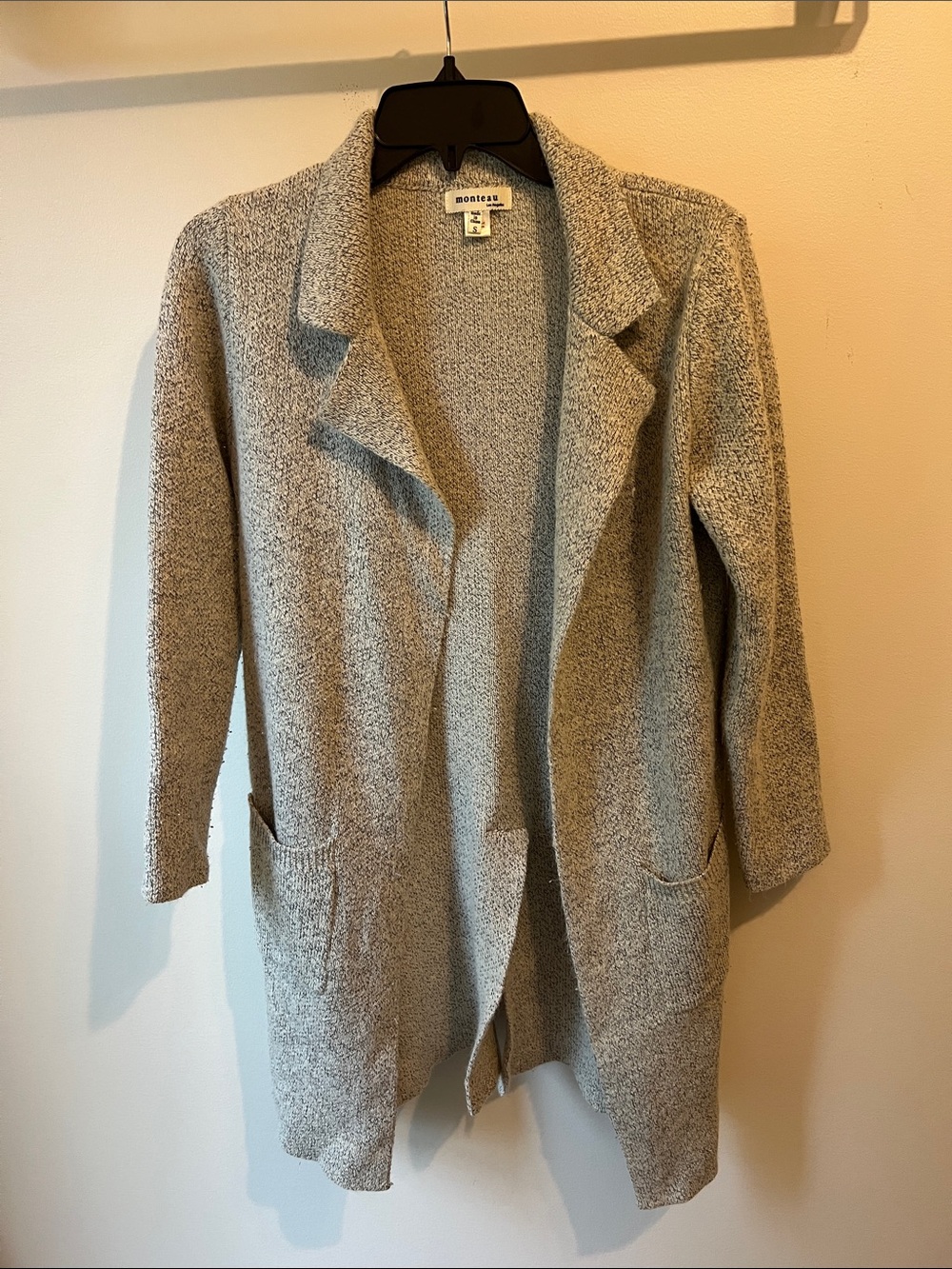 Monteau Heather Gray Bouclé Open Cardigan with Pockets